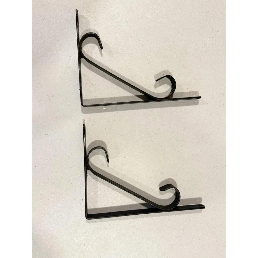Pair Of Vintage Wrought Iron Scrolled Curl Ends Shelf Brackets